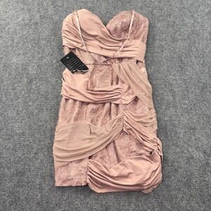 Bebe Wrapped Knit & Lace Dress XS Pink Ruched Strapless Mini Womens 707PJ101L492